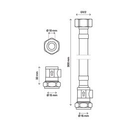 Essentials Flexible Tap Connector with Isolating Valve 15mm x 1/2" x 300mm