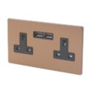 Varilight  13AX 2-Gang Unswitched Socket + 2.1A 10.5W 2-Outlet Type A USB Charger Brushed Bronze with Black Inserts