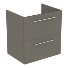Ideal Standard i.life A Wall-Hung Vanity Unit with Chrome Handles & Basin Matt Quartz Grey 600mm x 440mm x 630mm