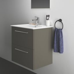 Ideal Standard i.life A Wall-Hung Vanity Unit with Chrome Handles & Basin Matt Quartz Grey 600mm x 440mm x 630mm