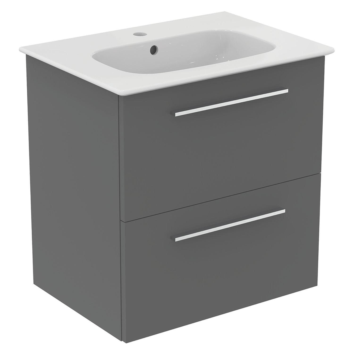 Ideal Standard i.life A Wall-Hung Vanity Unit with Chrome Handles & Basin Matt Quartz Grey 600mm x 440mm x 630mm (722HM)