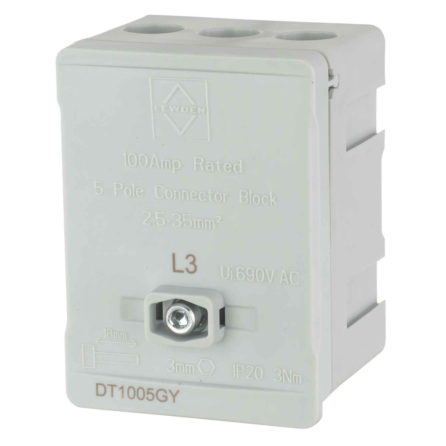 Lewden 100A 5-Way 2.5-35mm² Connector Block Grey (722YM)