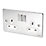 Schneider Electric Ultimate Low Profile 13A 2-Gang SP Switched Plug Socket Polished Chrome  with White Inserts