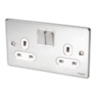 Schneider Electric Ultimate Low Profile 13A 2-Gang SP Switched Plug Socket Polished Chrome  with White Inserts