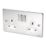 Schneider Electric Ultimate Low Profile 13A 2-Gang SP Switched Plug Socket Polished Chrome  with White Inserts