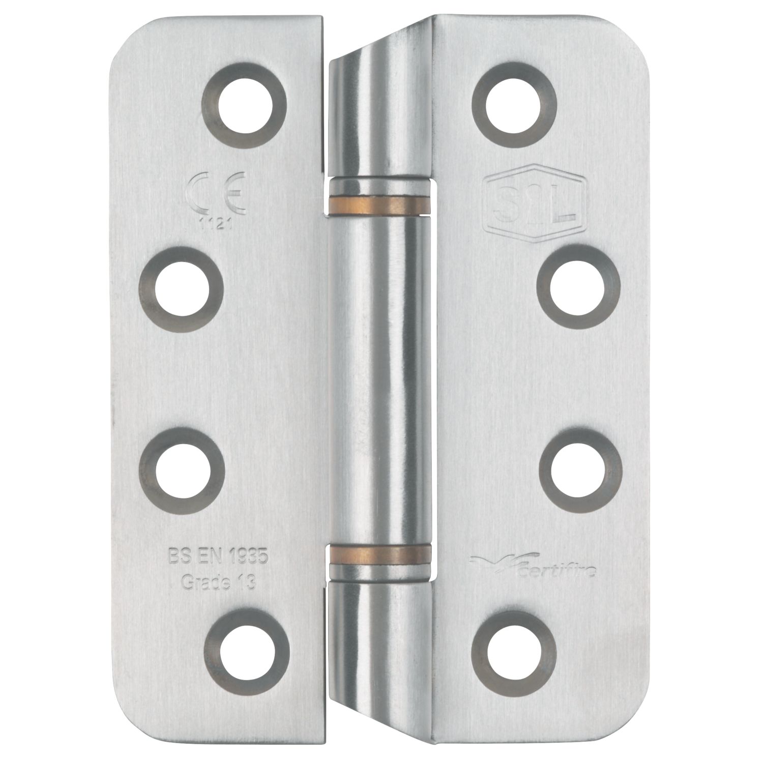 Smith & Locke Satin Stainless Steel Grade 13 Fire Rated Anti-Ligature Hinges 102mm x 76mm 2 Pack (7234J)