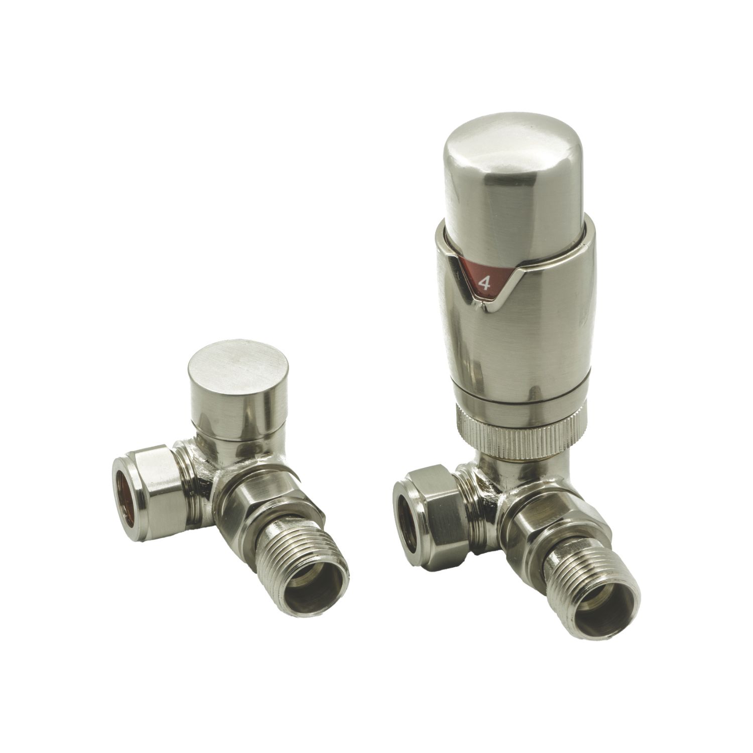 Reina Modal TRV 15mm x 15mm Brushed Corner & L/S Designer Thermostatic Radiator Valve & Lockshield (723EE)