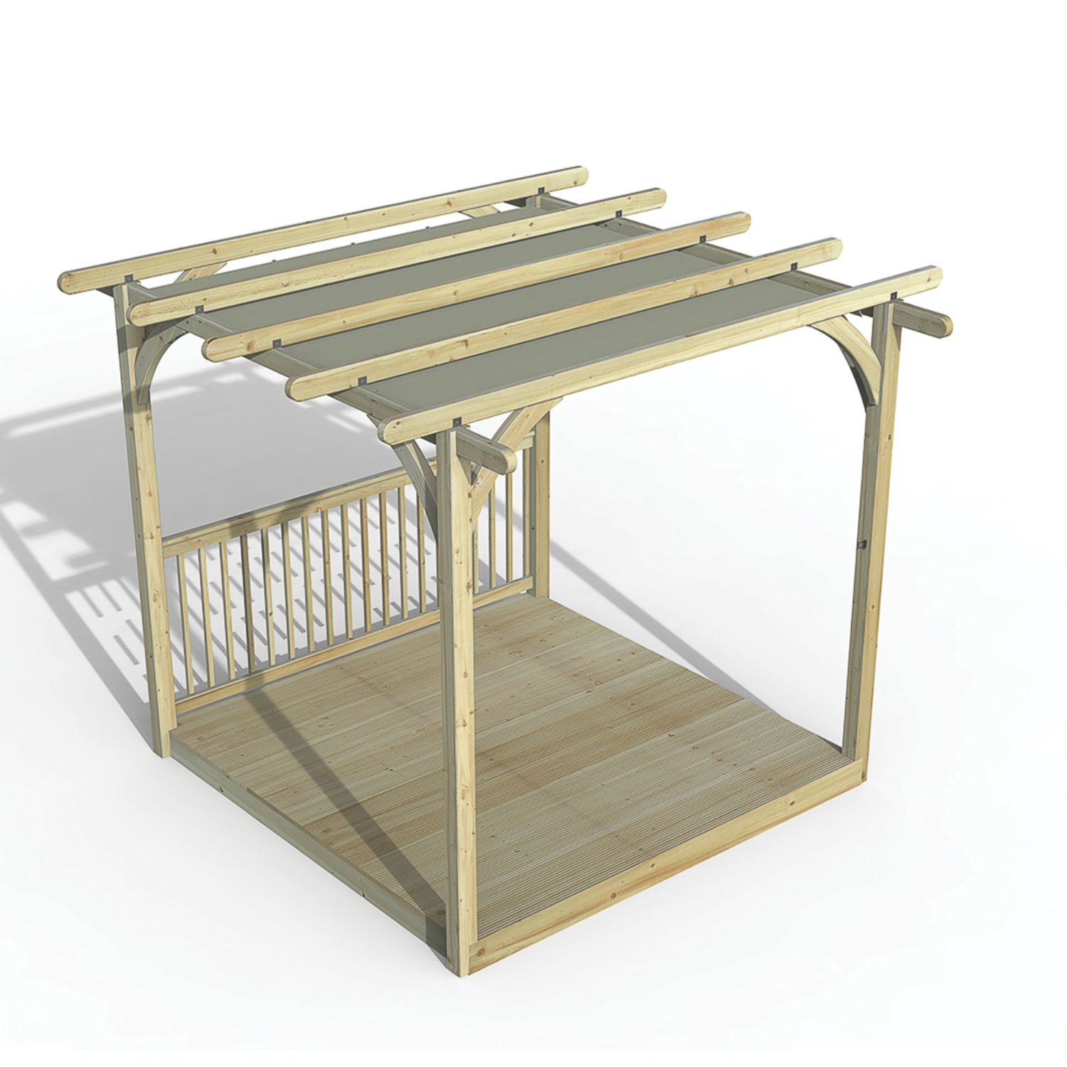 Forest Ultima 8' x 8' (Nominal) Flat Pergola & Decking Kit with 1 x Balustrade & Canopy (723FL)