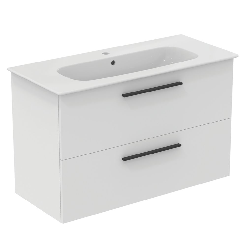 Ideal Standard i.life A  Wall-Hung Vanity Unit with Black Handles & Basin Matt White 1040mm x 460mm x 645mm
