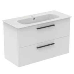 Ideal Standard i.life A  Wall-Hung Vanity Unit with Black Handles & Basin Matt White 1040mm x 460mm x 645mm