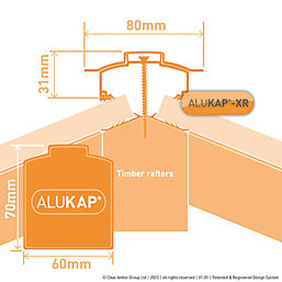 ALUKAP-XR Brown 0-100mm Glazing Hip Bar with Gasket 2000mm x 80mm