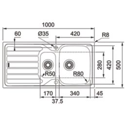 Franke Flash 1.5 Bowl Stainless Steel Sink  1000mm x 500mm