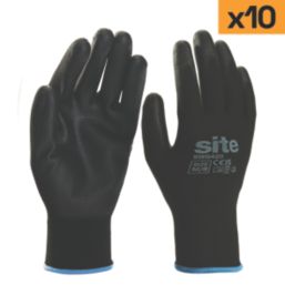 Site SWG420 PU Palm Gloves Black Large 10 Pack