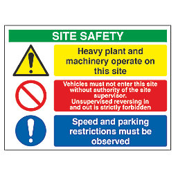 "Heavy Plant & Machinery Operate On Site" Sign 600mm x 800mm
