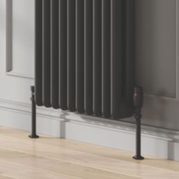 Reina Modal TRV 15mm x 15mm Black Angled & L/S Designer Thermostatic Radiator Valve & Lockshield