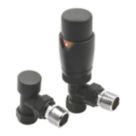 Reina Modal TRV 15mm x 15mm Black Angled & L/S Designer Thermostatic Radiator Valve & Lockshield
