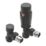 Reina Modal TRV 15mm x 15mm Black Angled & L/S Designer Thermostatic Radiator Valve & Lockshield