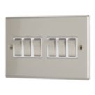 Contactum iConic 10AX 6-Gang 2-Way Light Switch  Brushed Steel with White Inserts