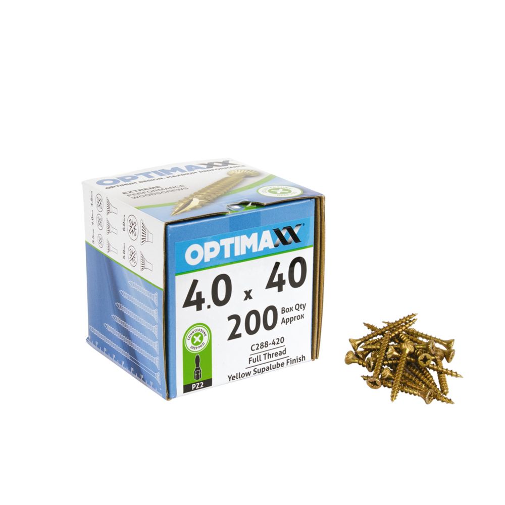 Optimaxx PZ Countersunk Wood Screws 4mm x 40mm 200 Pack Screwfix