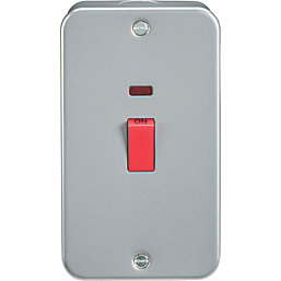 Knightsbridge  45A 2-Gang DP Metal Clad Cooker Switch with LED with White Inserts