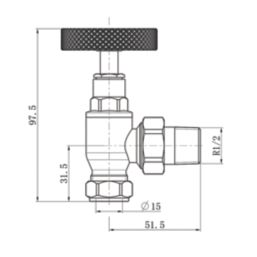 ETAL Rotor 15mm x 1/2" Matt Black Angled Designer Manual Radiator Valve Head & Body  2 Pack