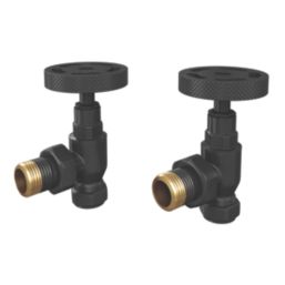 ETAL Rotor 15mm x 1/2" Matt Black Angled Designer Manual Radiator Valve Head & Body  2 Pack