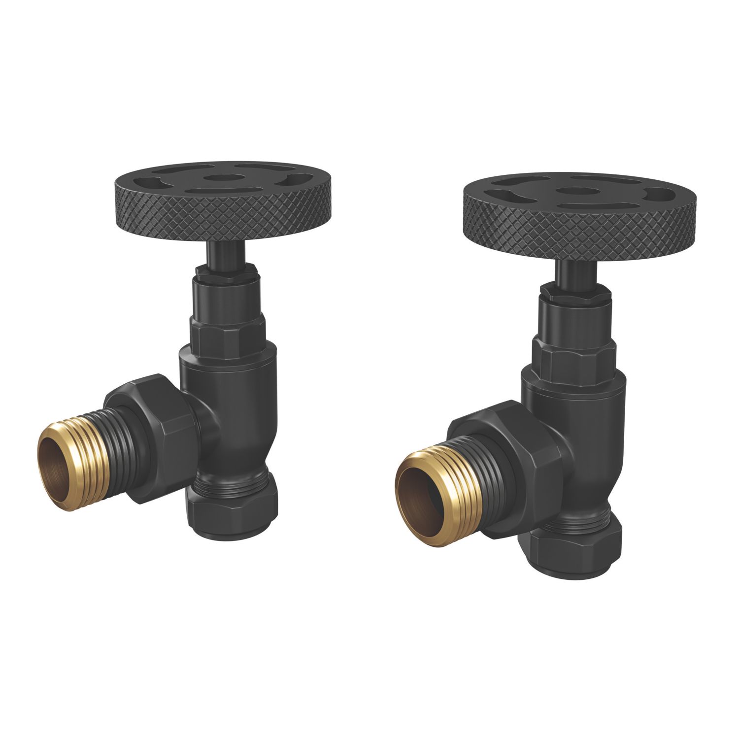 ETAL Rotor 15mm x 1/2" Matt Black Angled Designer Manual Radiator Valve Head & Body 2 Pack (724YU)