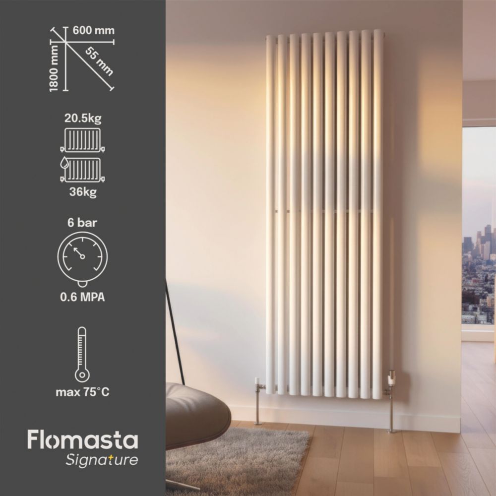 Flomasta 1800mm x 600mm 4174BTU White Vertical Designer Radiator