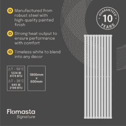 Flomasta  1800mm x 600mm 4174BTU White Vertical Designer Radiator