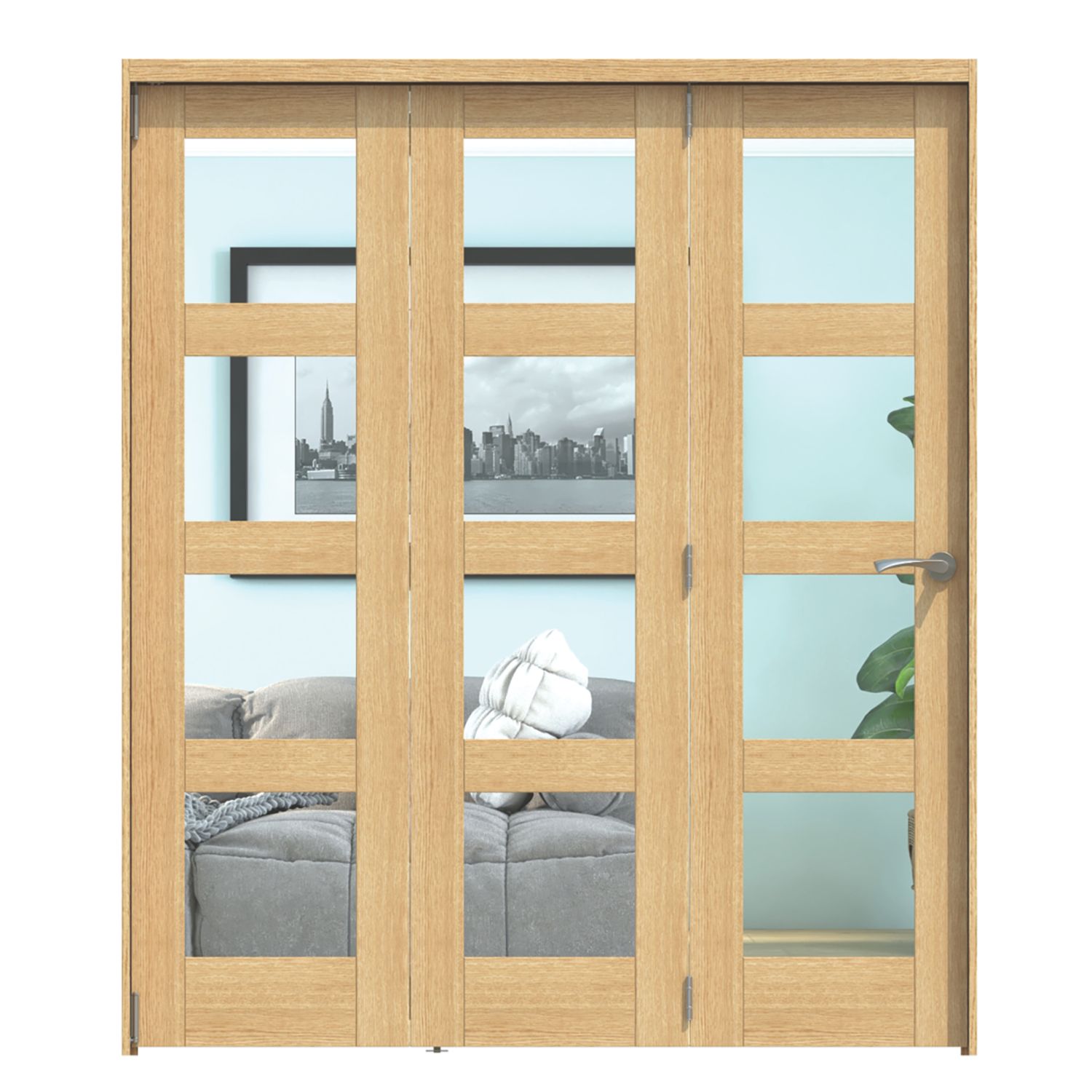 Green & Taylor 3-Door 4-Clear Light Satin Lacquered Oak Wooden Shaker Internal Bi-Fold Fully Finished Door 2060mm x 1794mm (725CT)