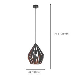 Eglo Carlton 1 Pendant Light 31cm Diameter Black & Copper