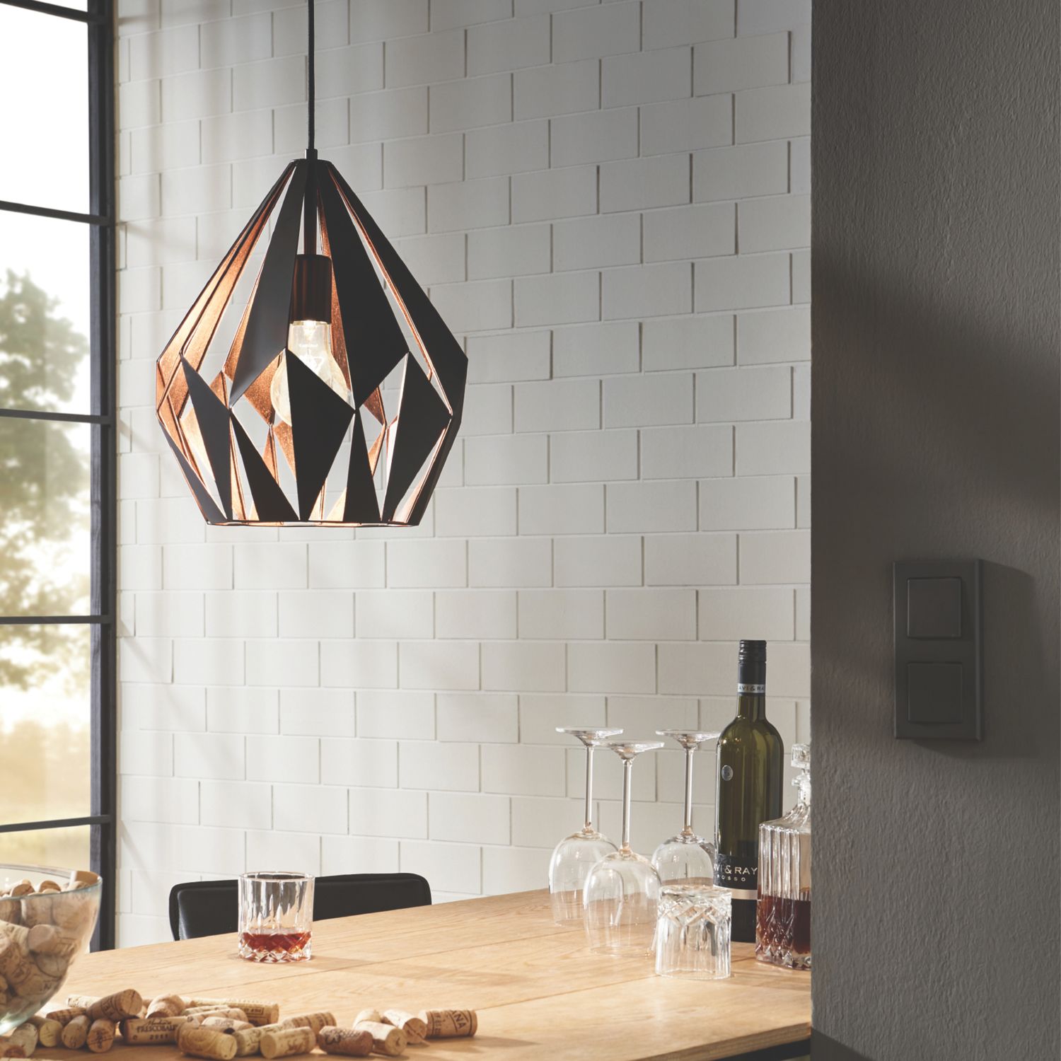Eglo Carlton 1 Pendant Light 31cm Diameter Black & Copper (725EY)