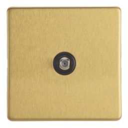 Contactum Lyric 1-Gang F-Type Satellite Socket Brushed Brass with Black Inserts