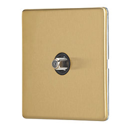 Contactum Lyric 1-Gang F-Type Satellite Socket Brushed Brass with Black Inserts