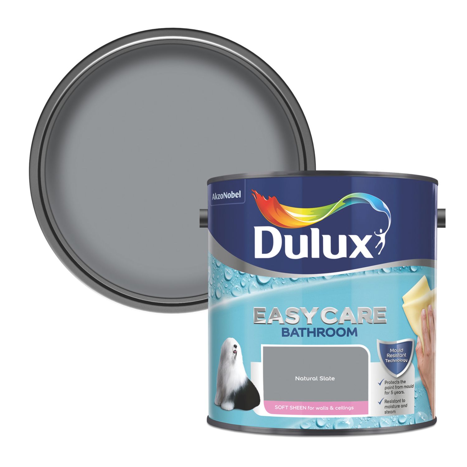 Dulux Easycare 2.5Ltr Natural Slate Soft Sheen Emulsion Bathroom Paint (725RT)