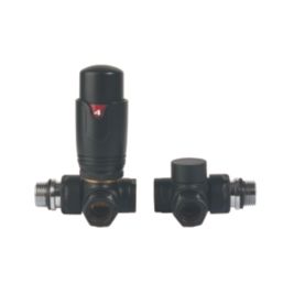 Towelrads  15mm x 1/2" Black Angled Modern Thermostatic Radiator Valve & Lockshield