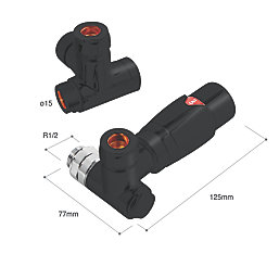 Towelrads  Black Corner Thermostatic TRV Dual Fuel Valve & Lockshield  15mm x 1/2"