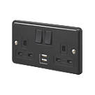 MK Contoura 13A 2-Gang DP Switched Socket + 2A 2-Outlet Type A USB Charger Black with Colour-Matched Inserts