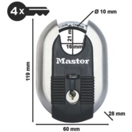 Master Lock Excell  Weatherproof Closed Shackle Disc Padlock Steel 60mm
