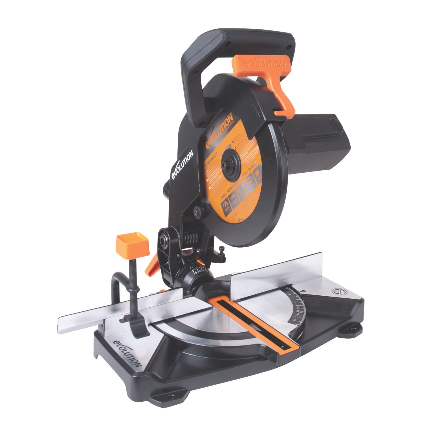 Evolution R210CMS 210mm Electric Single-Bevel Multi material Compound Mitre Saw 220-240V (7277P)