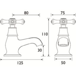 Bristan Colonial Chrome-Plated 110mm Deck Mounted Cross Head 2 Tap Holes Bath Pillar Tap