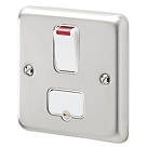 MK Albany Plus 13A Switched Fused Spur & Flex Outlet with Neon Brushed Stainless Steel with White Inserts