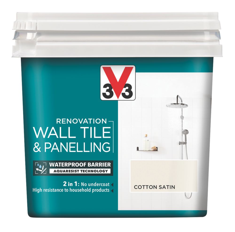 V33 Satin Cotton OffWhite Acrylic Wall Tile & Panelling Paint 750ml