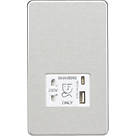 Knightsbridge  2-Gang Single Voltage Shaver Socket+ 2.4A 12W 2-Outlet Type A & C USB Charger 230V Brushed Chrome with White Inserts