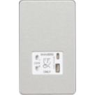 Knightsbridge  2-Gang Single Voltage Shaver Socket+ 2.4A 12W 2-Outlet Type A & C USB Charger 230V Brushed Chrome with White Inserts