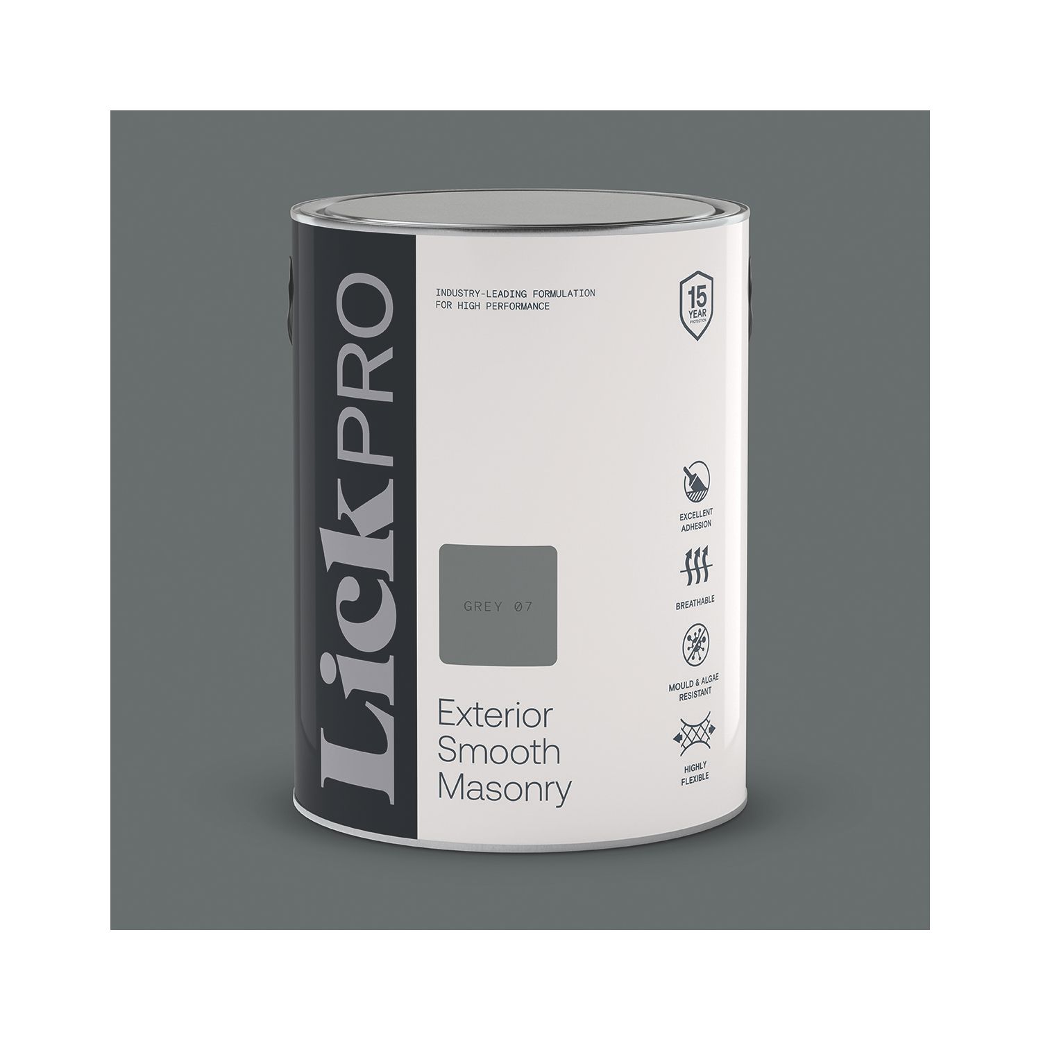 LickPro 5Ltr Smooth Grey 07 Masonry Paint (727TM)