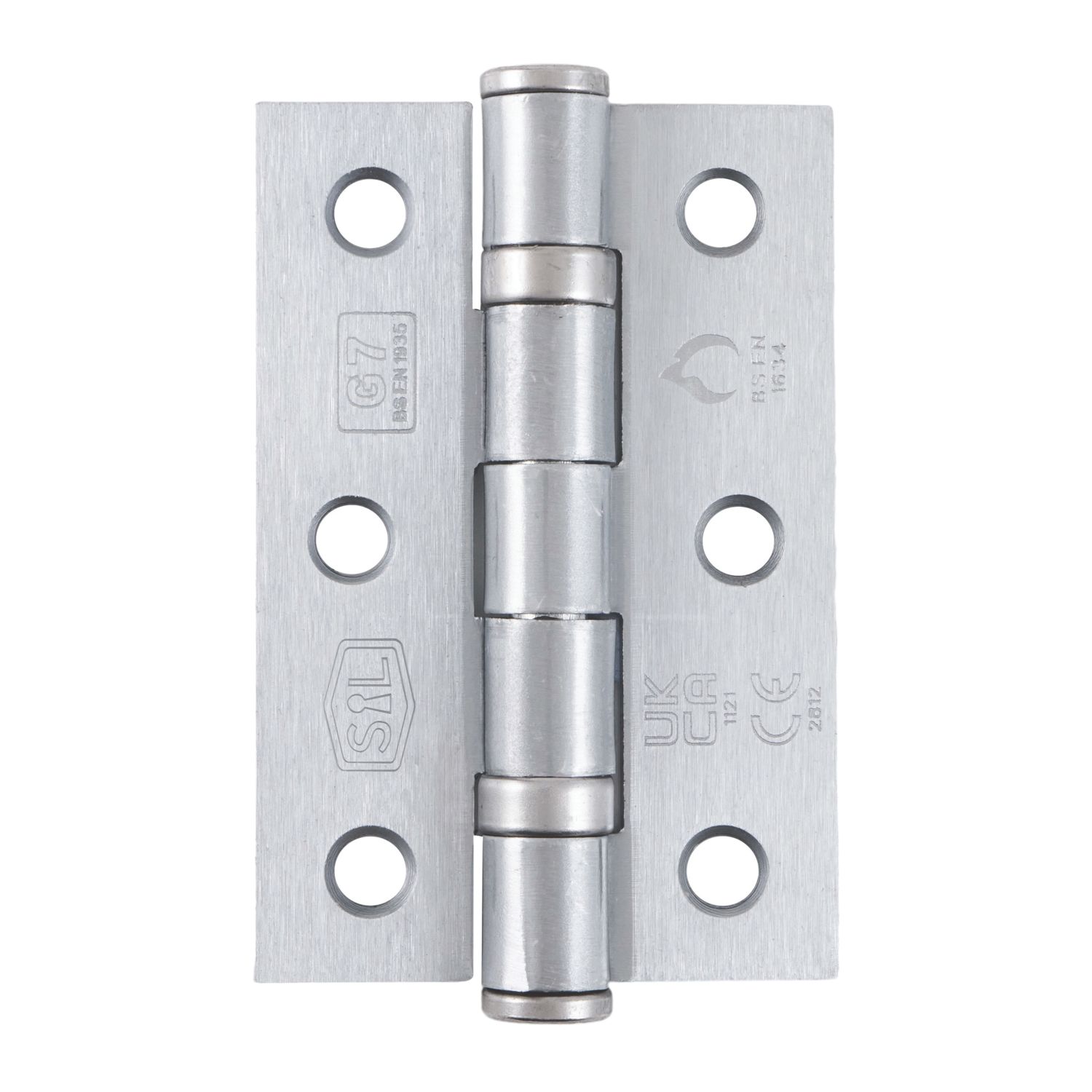 Smith & Locke Satin Chrome Grade 7 Fire Rated Ball Bearing Door Hinges 76mm x 51mm 2 Pack (727VH)