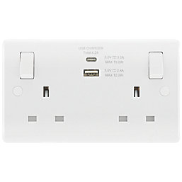 LAP  13A 2-Gang SP Switched Socket + 4.2A 2-Outlet Type A & C USB Charger White