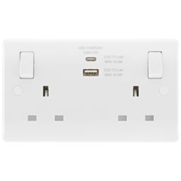 LAP  13A 2-Gang SP Switched Socket + 4.2A 15W 2-Outlet Type A & C USB Charger White
