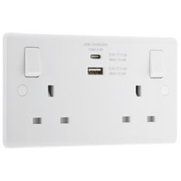 LAP  13A 2-Gang SP Switched Socket + 4.2A 15W 2-Outlet Type A & C USB Charger White